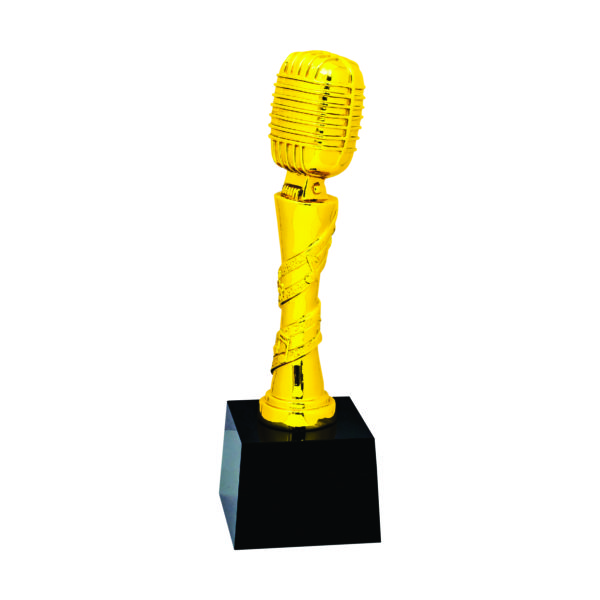 Singing Competition Sculpture Trophies CTIFF313 – Golden Microphone Sculpture | Trophy Supplier at Clazz Trophy Malaysia