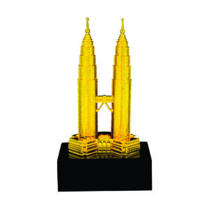 Beautiful Sculpture Trophies CTIFF317 – Golden Twin Tower Sculpture | Trophy Supplier at Clazz Trophy Malaysia