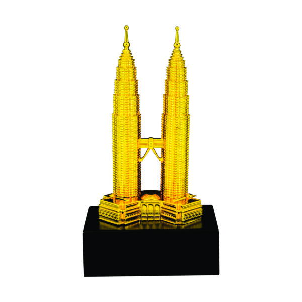 Beautiful Sculpture Trophies CTIFF317 – Golden Twin Tower Sculpture | Clazz Trophy Supplier Malaysia