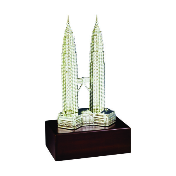 Beautiful Sculpture Trophies CTIFF318 – Silver Twin Tower Sculpture | Trophy Supplier at Clazz Trophy Malaysia