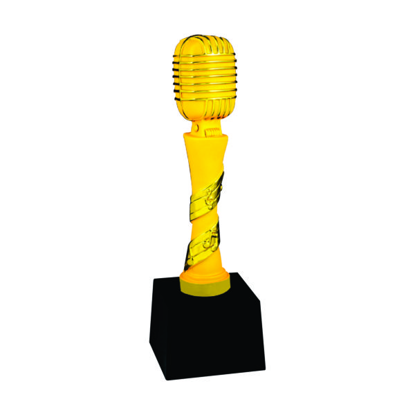 Singing Competition Sculpture Trophies CTIFF305 – Golden Microphone Sculpture | Trophy Supplier at Clazz Trophy Malaysia