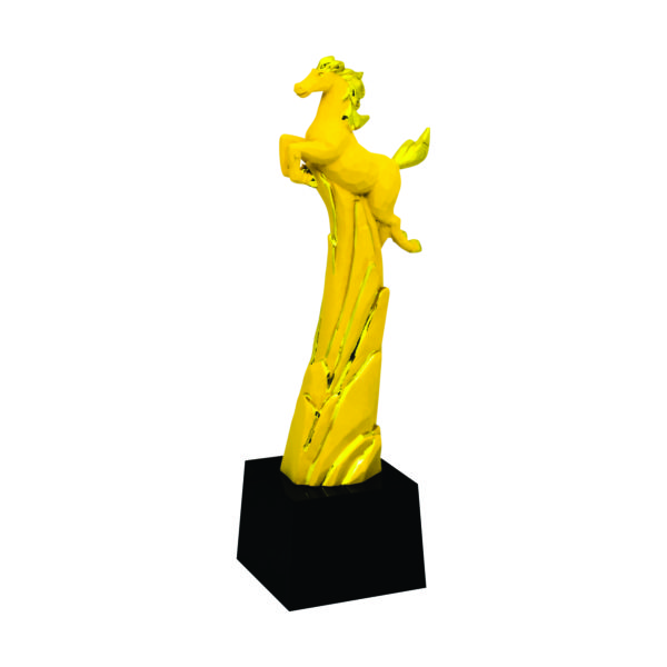 Beautiful Sculpture Trophies CTIFF306 – Golden Horse Sculpture | Trophy Supplier at Clazz Trophy Malaysia