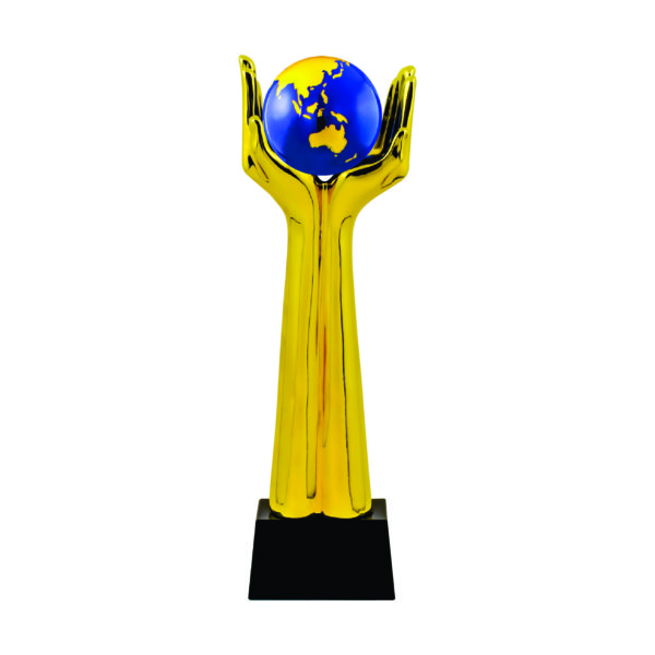 Globe Sculpture Trophies CTIFF139 – Golden Globe Sculpture | Trophy Supplier at Clazz Trophy Malaysia
